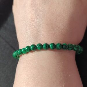 Green Malachite Gemstone Beaded Stretchy Elastic Statement Bracelet